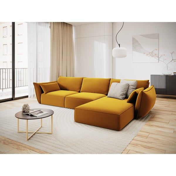 Sinepju dzeltens samta stūra dīvāns (ar labo stūri/ar zvilni) Vanda – Mazzini Sofas-image-1
