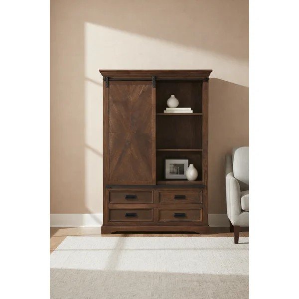 Brūns mango masīvkoka grāmatplaukts ar bīdāmām durvīm 110x160x40 cm Don Barn – Støraa-image-3
