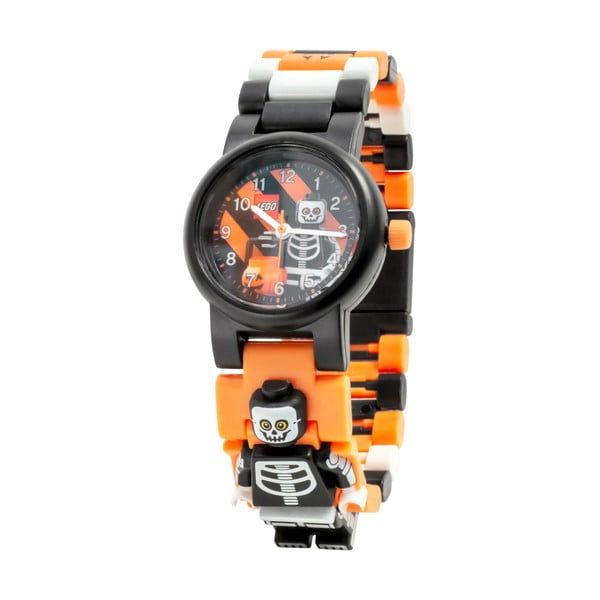 Melns rokas pulkstenis ar atlokāmu siksniņu un minifigūriņu LEGO® Skeleton
