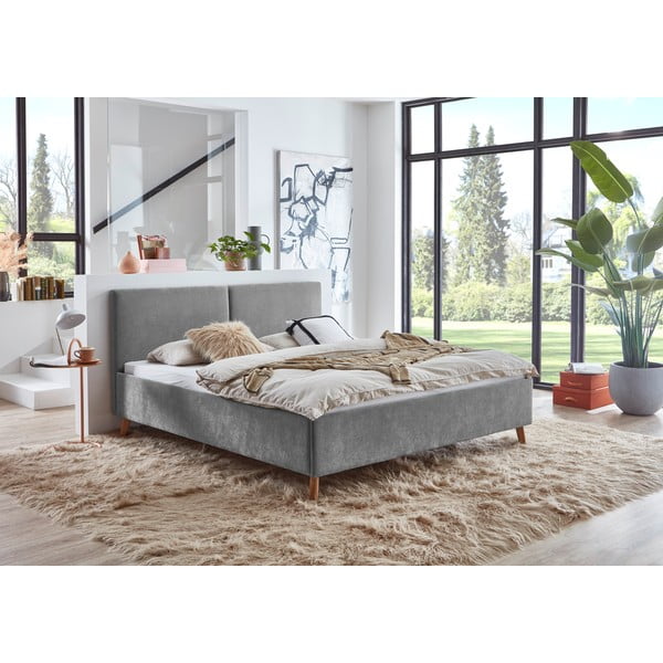 Pelēka polsterēta divvietīga gulta ar redelēm 160x200 cm Piano – Meise Möbel-image-1