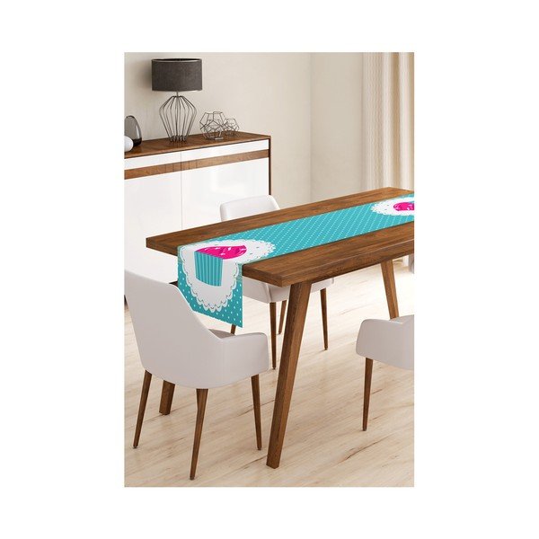 Minimalistiskais spilvenu pārvalks Zils Cupcake mikrošķiedras galda klājējs, 45 x 145 cm