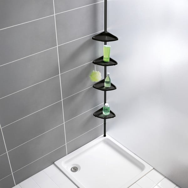 Melns plastmasas izvelkams/stūra vannas istabas plaukts Compact – Wenko-image-1