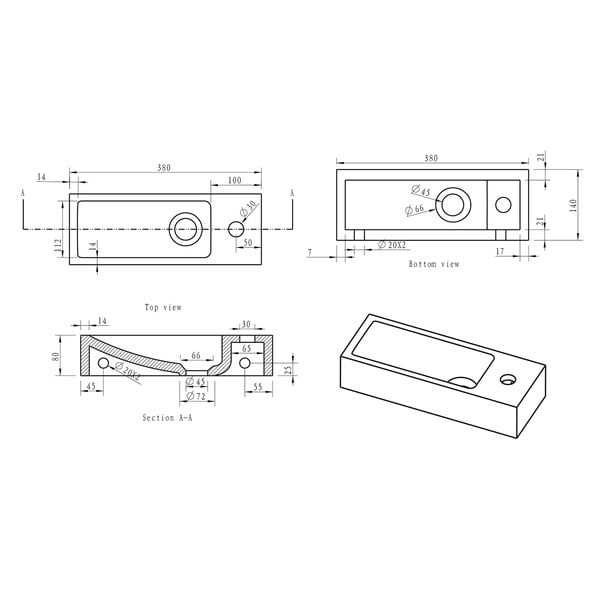 Melna akmens tualetes izlietne 38x14 cm Blok – Sapho-image-4