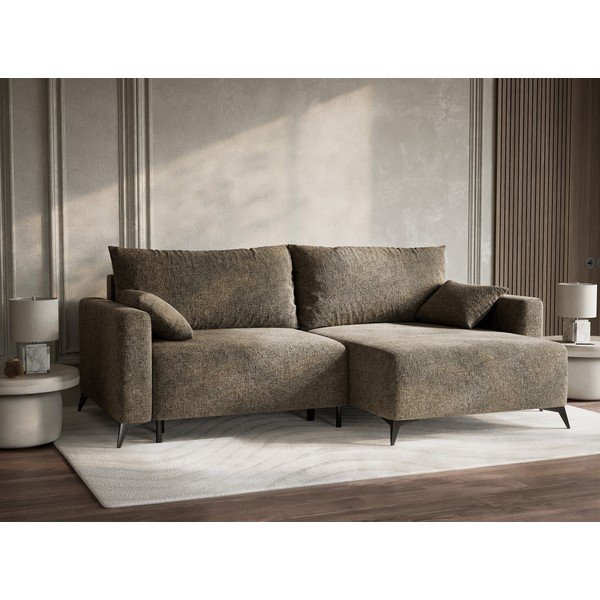 Brūns salokāms stūra dīvāns no šenila auduma ar uzglabāšanas vietu (ar labo stūri/ar zvilni) Leon – Maison de Rêve-image-4