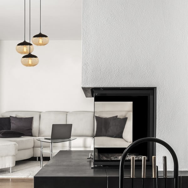 Okera dzeltena/melna piekaramā lampa ar stikla abažūru ø 50 cm Camini – Opviq lights-image-1