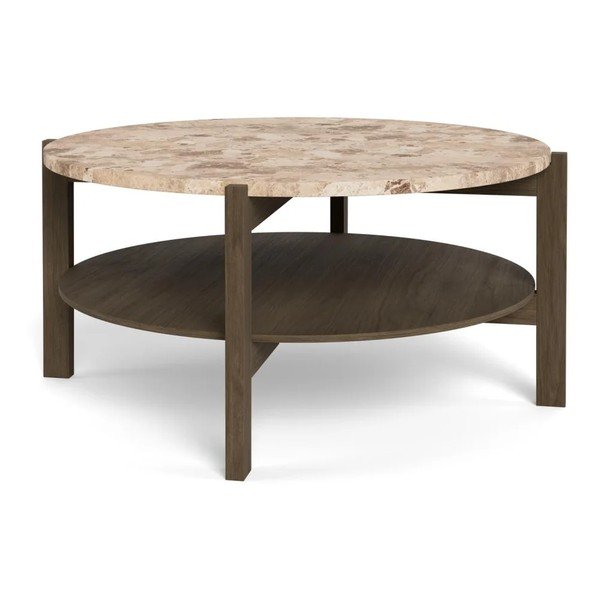 Tumša dabīga toņa apaļš žurnālgaldiņš ar marmora virsmu ø 80 cm Dorsett – Actona-image-3