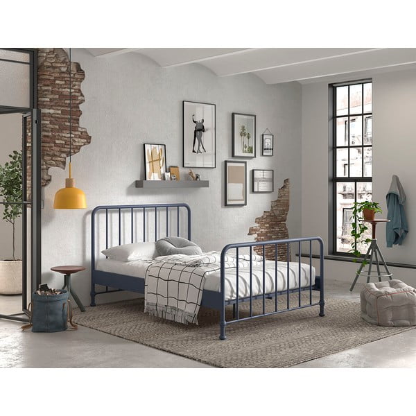 Zila metāla divvietīga gulta ar redelēm 140x200 cm BRONXX – Vipack-image-1