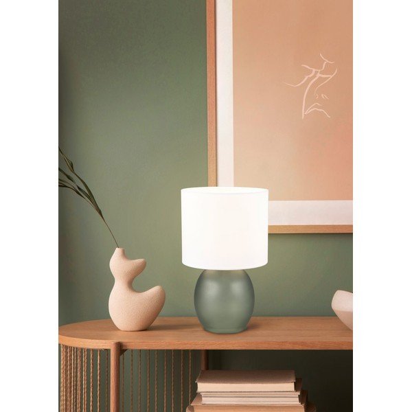 Balta/zaļa galda lampa ar auduma abažūru (augstums 29 cm) Vela – Trio-image-1