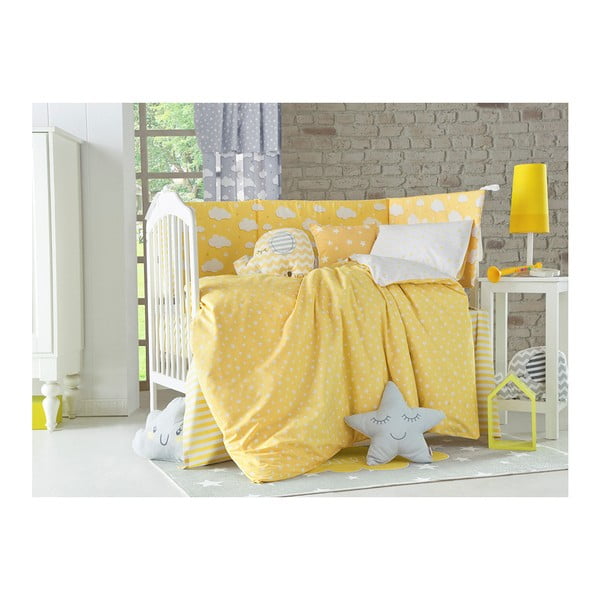 Dzeltena bērnu kokvilnas gultasveļa ar palagu vienvietīgai gultai Mike & Co. NEW YORK Carino, 90 x 120 cm