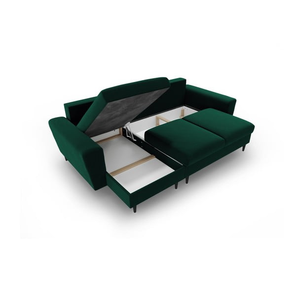 Zaļš samta salokāms stūra dīvāns ar uzglabāšanas vietu Kyoto – Cosmopolitan Design-image-3