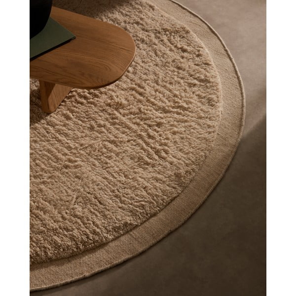 Krēmkrāsas ar rokām darināts vilnas apaļš paklājs ø 200 cm Marely – Kave Home-image-1