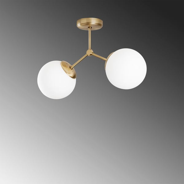 Balta/misiņa krāsas griestu lampa ar stikla abažūru 15x44 cm Damar – Opviq lights-image-3