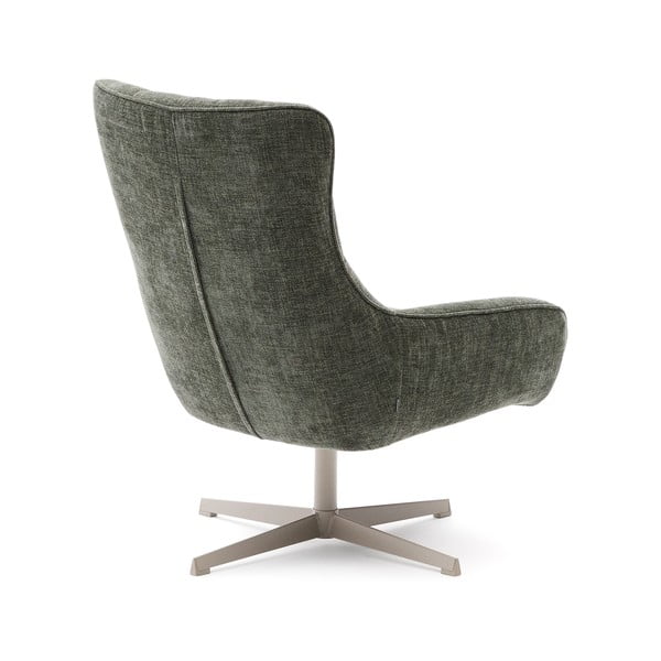 Dūmakaini zaļš grozāms atpūtas krēsls no šenila auduma Teryl – Kave Home-image-3