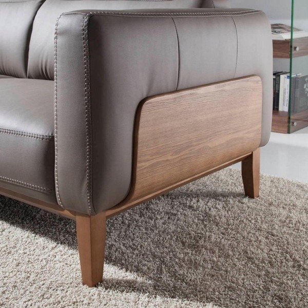 Pelēkas ādas un koka dīvāns Ángel Cerdá, 209 cm-image-1