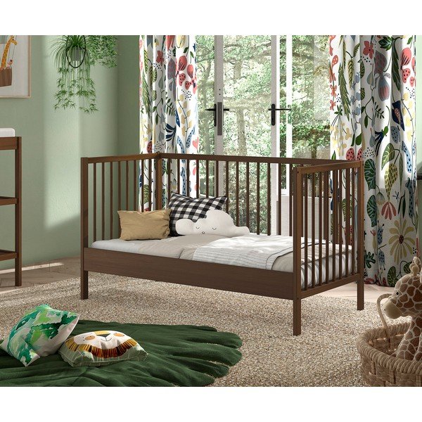 Brūna dižskābarža masīvkoka bērnu gultiņa ar noņemamu sānu/ar regulējamu augstumu 70x140 cm Dino – Vipack-image-3