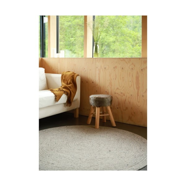 Pelēks ar rokām darināts paklājs no vilnas un kokvilnas Nattiot Neethu, ø 140 cm-image-4