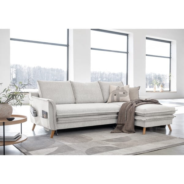 Bēšs salokāms stūra dīvāns (ar labo stūri) Charming Charlie – Miuform-image-3