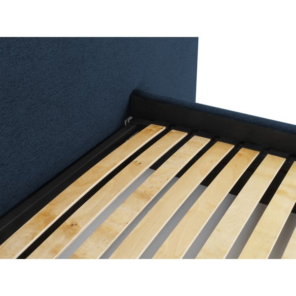 Tumši zila polsterēta divvietīga gulta ar veļas kasti un režģi 160x200 cm Walter – Milo Casa-image-4
