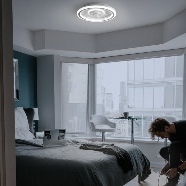 Balta LED griestu lampa ar tālvadību/ar ventilatoru Alan – SULION-image-1