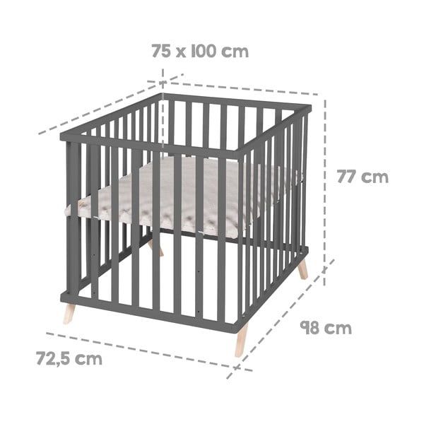 Tumši pelēka dižskābarža masīvkoka bērnu sētiņa 75x100 cm Lil Planet – Roba-image-4