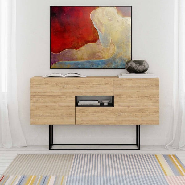 Dabīga toņa zema kumode ar ozolkoka imitāciju 145x82 cm Titan – Marckeric-image-1