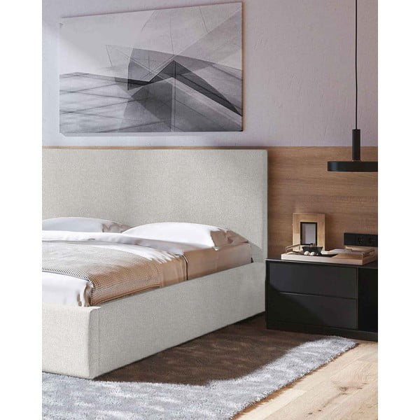 Bēša polsterēta divvietīga gulta ar veļas kasti un redelēm 140x200 cm Bufo – MESONICA-image-4