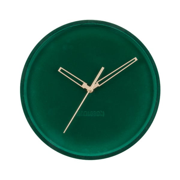 Tumši zaļš samta sienas pulkstenis Karlsson Lush, ø 30 cm