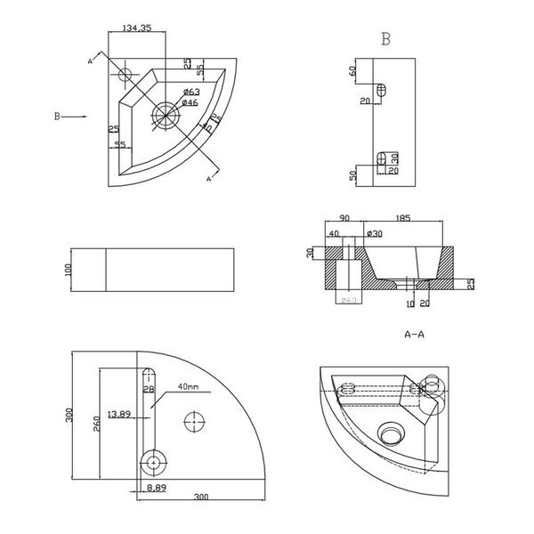 Melna akmens tualetes izlietne 30x30 cm Blok – Sapho-image-3