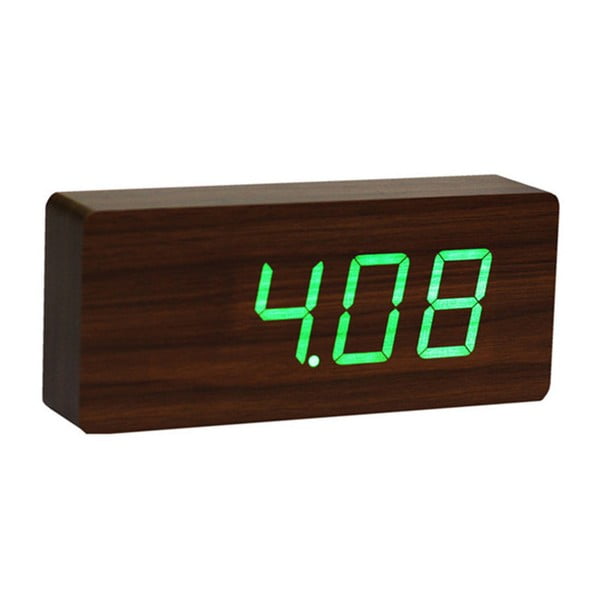 Tumši brūns modinātājs ar zaļu LED displeju Gingko Slab Click Clock-image-2