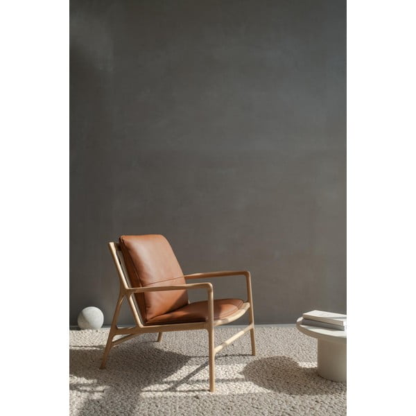 Brūns/dabīga toņa ādas atpūtas krēsls Dedo – Gazzda-image-1