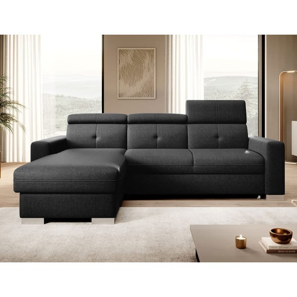 Melns salokāms/ar uzglabāšanas vietu stūra dīvāns (ar kreiso stūri/ar zvilni) Fresia – ELTAP-image-1