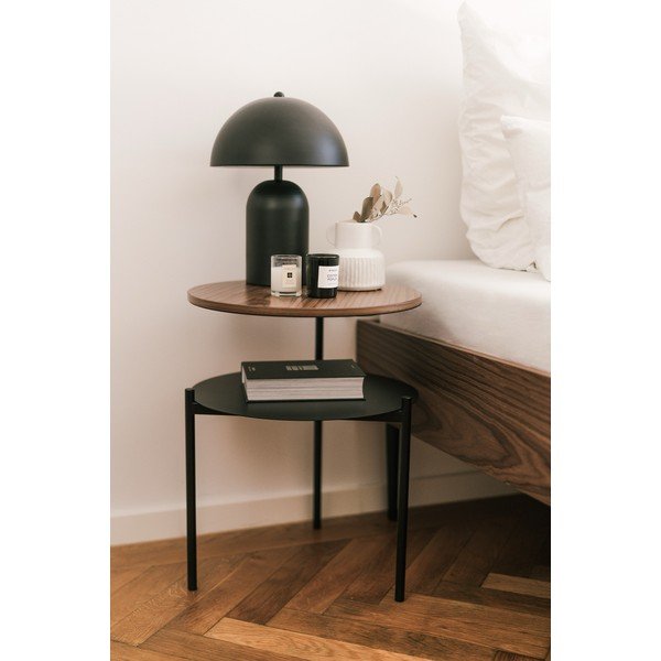 Melns/tumša dabīga toņa naktsskapītis ar valrieksta koka imitācijas galda virsmu Tu – noo.ma-image-1