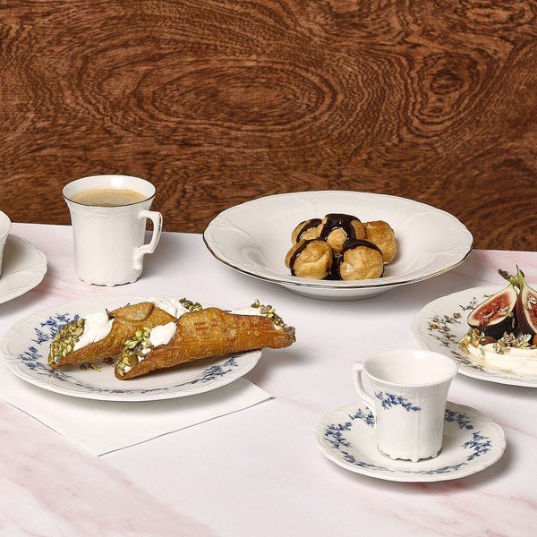 Balta/zila kapučīno porcelāna tasīte 200 ml Retro – BonBistro-image-1