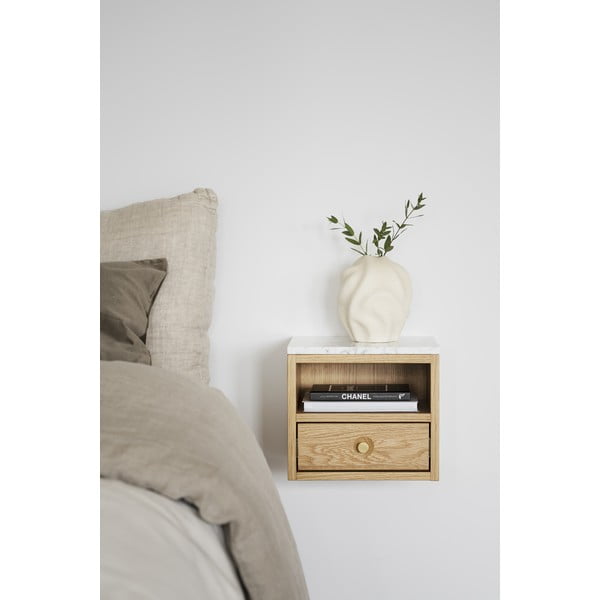 Dabīga toņa naktsskapītis ar marmora imitācijas galda virsmu Whitmore – Rowico-image-1