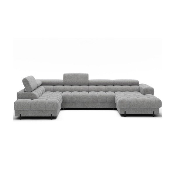 Pelēks salokāms stūra dīvāns no buklē auduma (ar kreiso stūri/U veida) Feraria – ELTAP