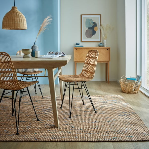 Zils/dabīga toņa ar rokām darināts džutas paklājs 160x230 cm Jute Boucle Blue – Flair Rugs-image-1