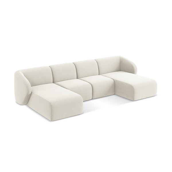 Bēšs samta (U veida) stūra dīvāns Lani – Makamii-image-2