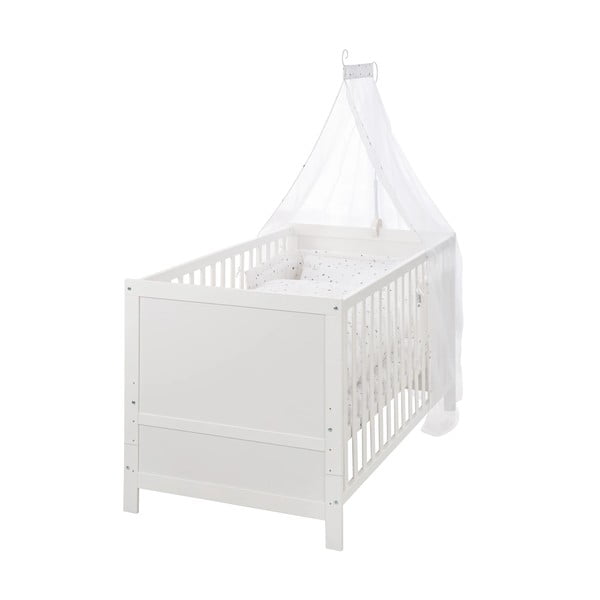 Balta bērnu gultiņa ar baldahīnu 70x140 cm Sternenzauber – Roba