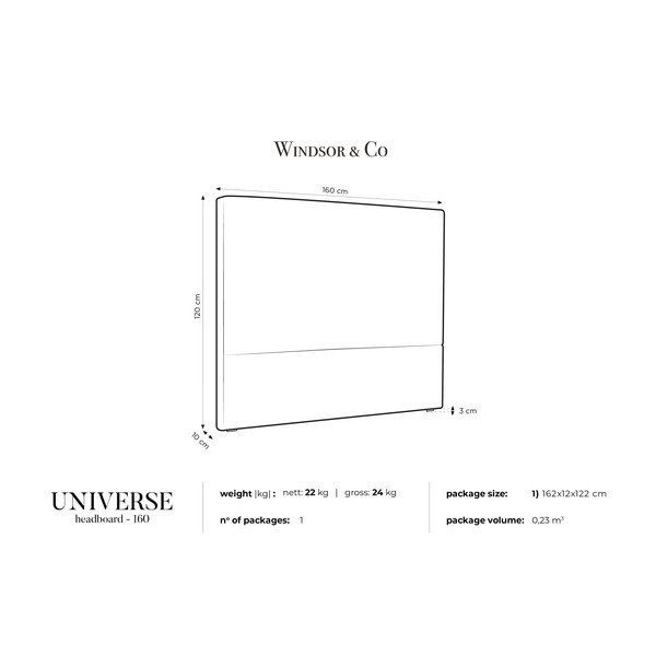Krēmīgi balts galvgals Windsor & Co Dīvāni UNIVERSE, 160 x 120 cm-image-3
