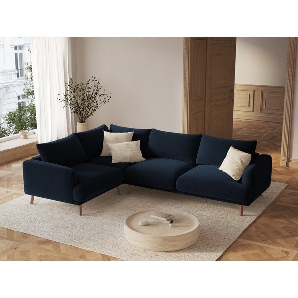 Tumši zils samta stūra dīvāns (ar kreiso stūri/L veida) Naomi – Micadoni -image-1