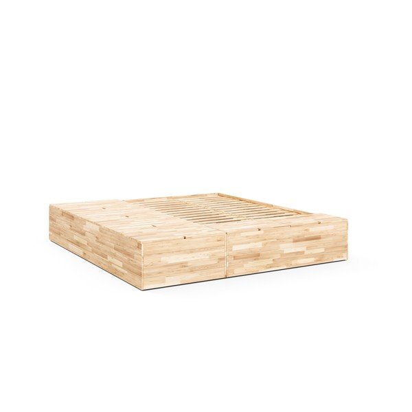 Dabīga toņa priedes masīvkoka divvietīga gulta ar veļas kasti un redelēm 160x200 cm Basement Bed – Karup Design