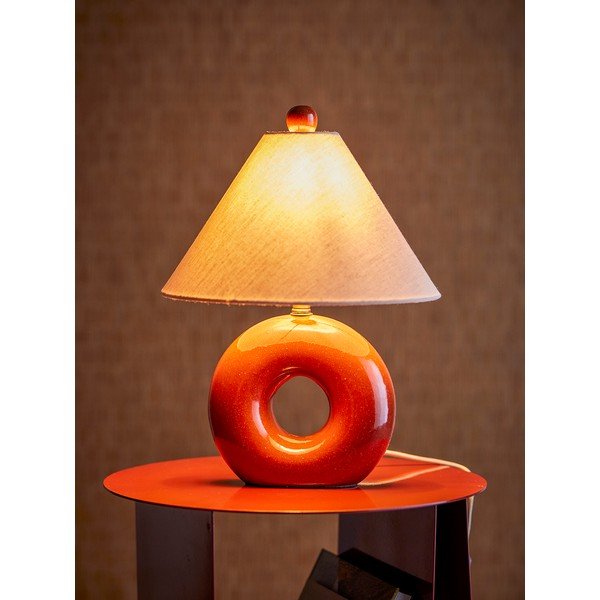 Sarkana/krēmkrāsas keramikas galda lampa ar auduma abažūru (augstums 42 cm) Panja – Bloomingville-image-1