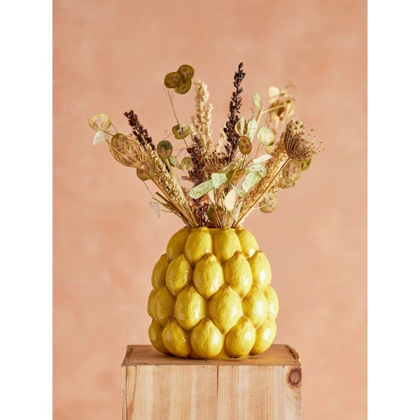 Dzeltena akmensmasas ar rokām apgleznota vāze (augstums 22 cm) Limone – Bloomingville-image-1