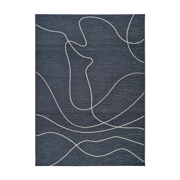 Tumši zils āra paklājs ar kokvilnas maisījumu Universal Doodle, 57 x 110 cm