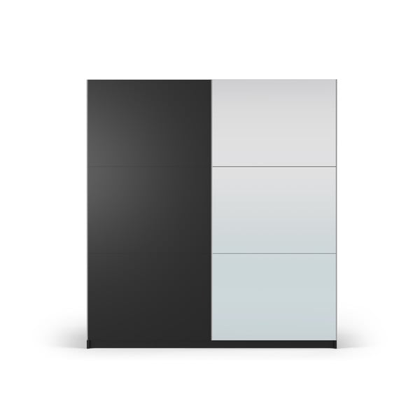 Melns drēbju skapis ar spoguli un bīdāmām durvīm 200x215 cm Lisburn – Cosmopolitan Design
