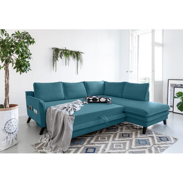 Tirkīza zils izlaižams stūra dīvāns Miuform Charming Charlie L, labais stūris-image-4