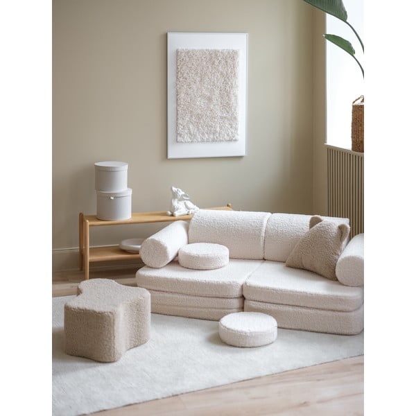 Krēmkrāsas bērnu dīvāns no buklē auduma 132 cm Settee – Wigiwama-image-4