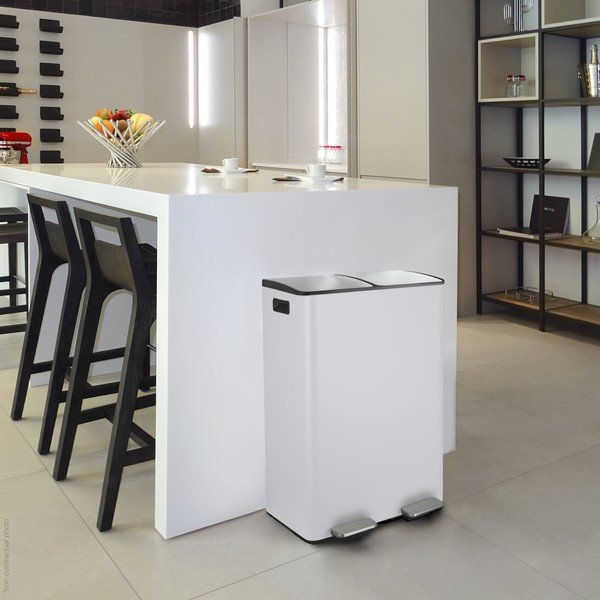 Matēti balta atkritumu šķirošanas tērauda atkritumu tvertne ar pedāli 2x30 l   Aliya – Spirella-image-3