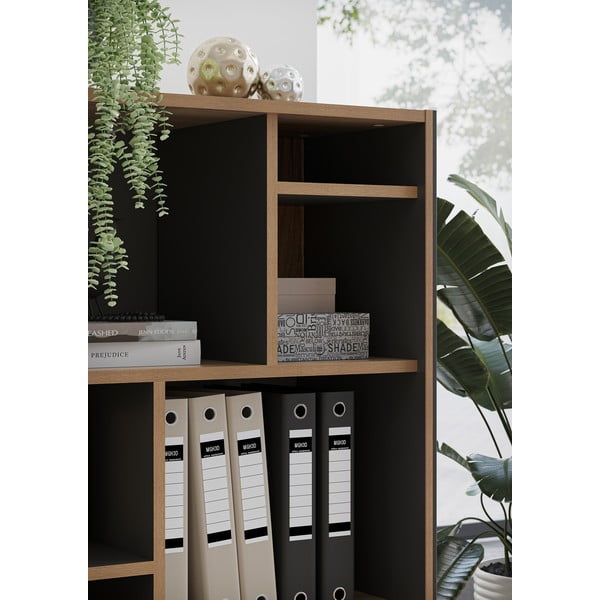 Antracīta pelēks/dabīga toņa grāmatplaukts ar ozolkoka imitāciju 75x120x40 cm Podium – Germania-image-4