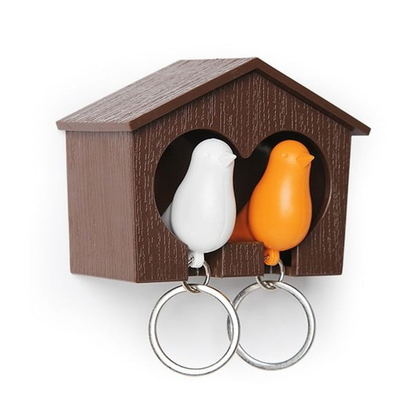 Brūna atslēgu piekariņš ar baltu un oranžu Qualy atslēgu piekariņu Duo Sparrow